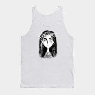 Black and white portrait of a girl with branches in her hair Tank Top
